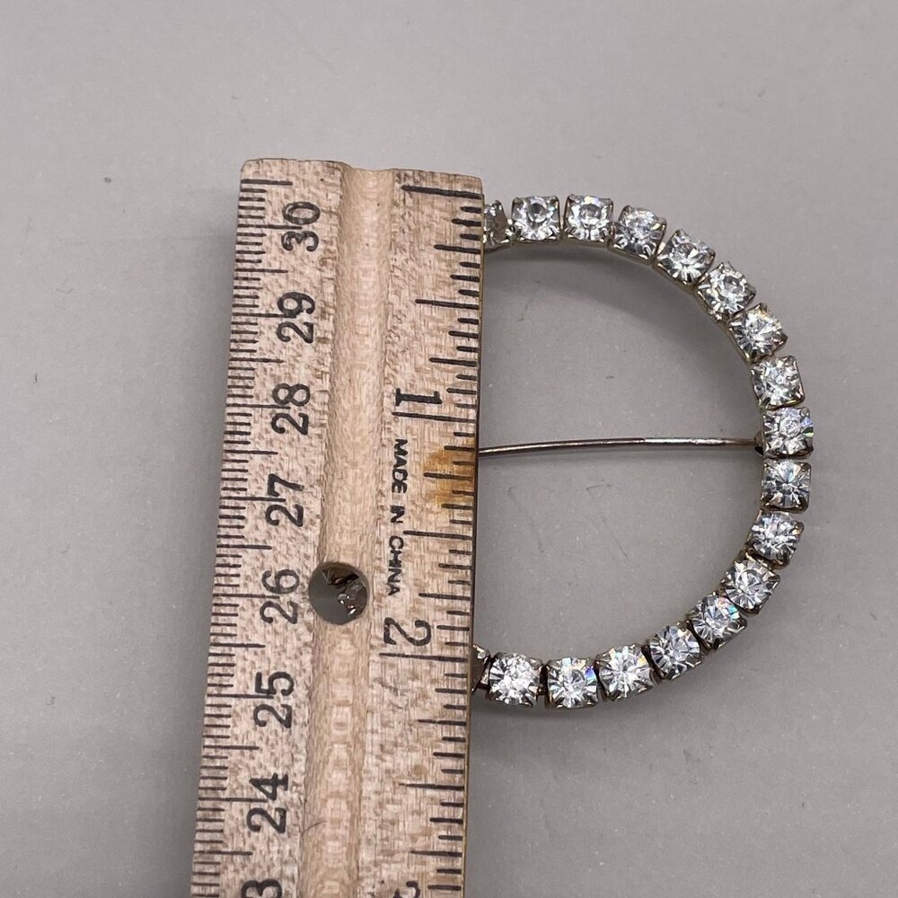 Round Circle Rhinestone Brooch Pin Gold Tone Party/Cocktail Elegant Soft Girl - Picture 4 of 5